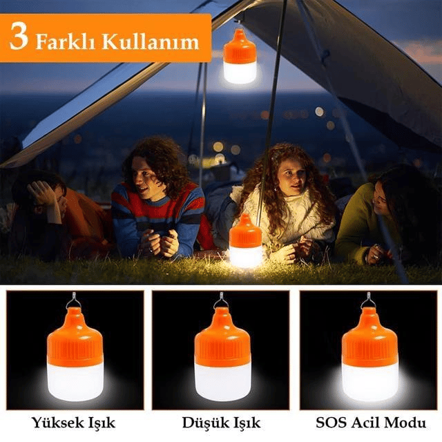 Ledx LN-OR100G 100 Watt TYPE-C Şarjlı Taşınabilir Asma Kancalı Kamp Çadır Lambası 6500K 1200mAh 3 Modlu ABS Malzeme