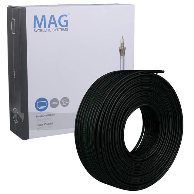 Mag Rg6/U6 Bakır Cu/Cu 80 Tel Siyah Anten Kablosu (100 Metre)