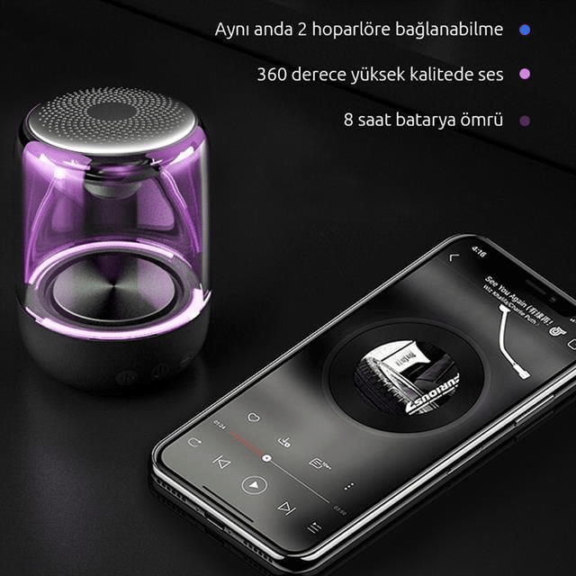 MagicVoice MV-24696 600 Mah Taşınabilir RGB Mikrofonlu Aux-TF-Bluetooth 3 Watt Hoparlör (Beyaz)