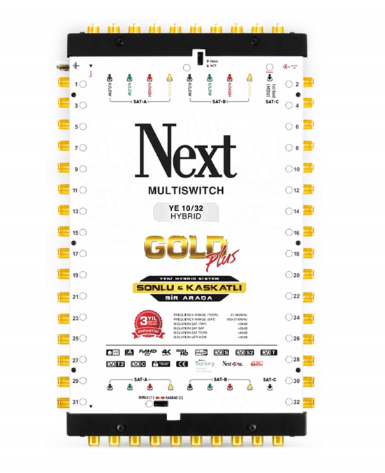 Next YE-10/32 Hybrid Sonlu ve Kaskatlı Bir Arada Gold Plus Multiswitch Uydu Santrali