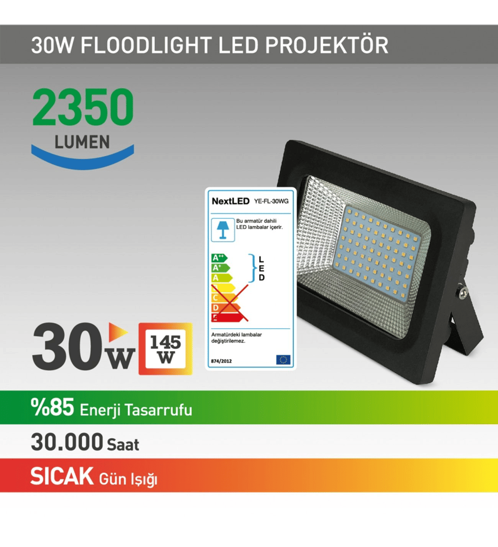 Nextled YE-FL-30WG 30 Watt IP66 Günışığı Projektör Led