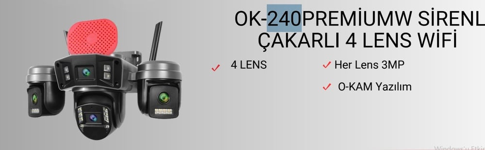 O-KAM OK-240 Premium Sirenli Çakarlı 4 Lens Wifi Kamera