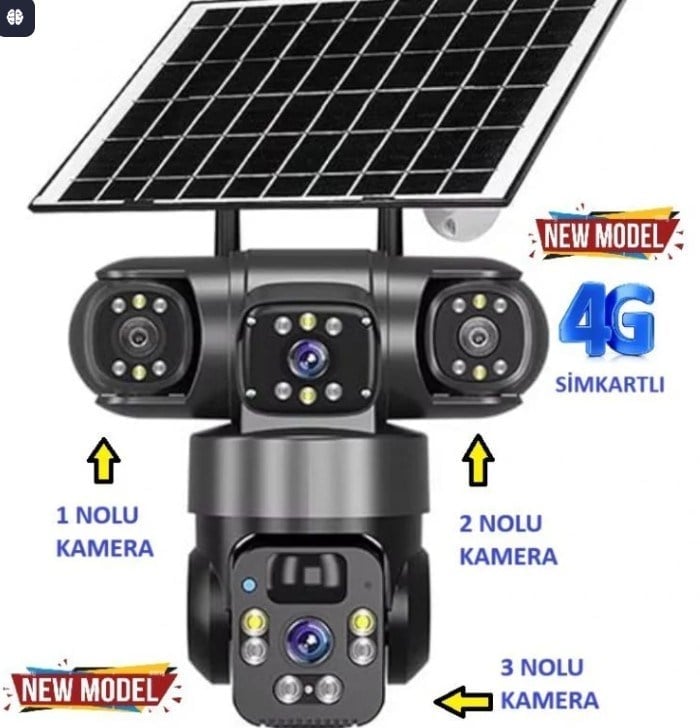 O-KAM Pro 6060 4G Solar 6MP PTZ Kamera 3 Lensli