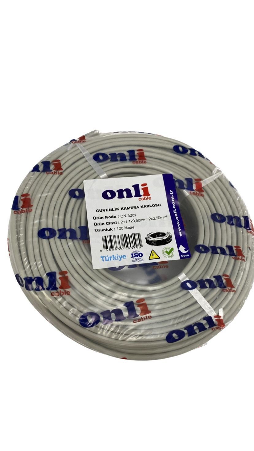 Onli ON-5001 2+1 1x0.50mm + 2x0.50mm İç Mekan Mini Coax PE Kamera Kablosu - 100 Metre