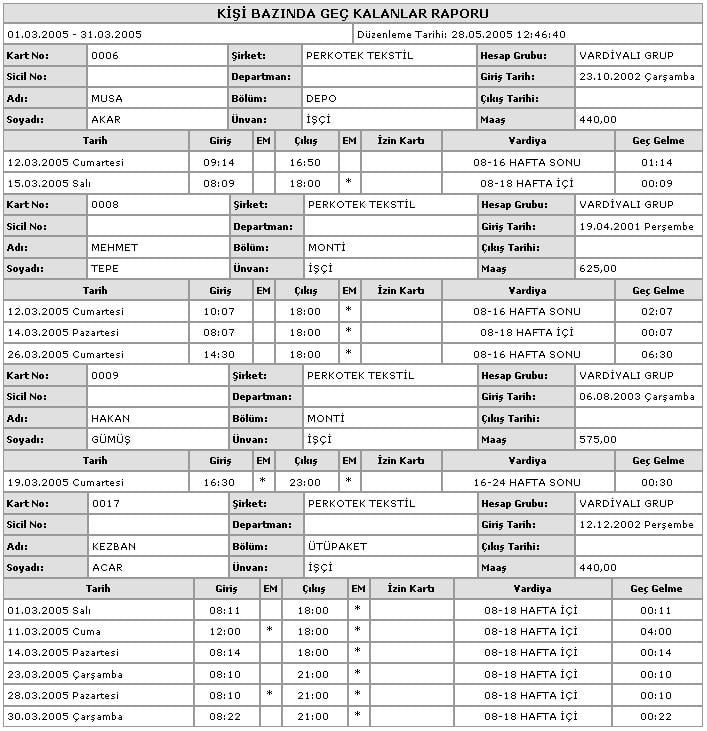 Perkotek Personel Takip Programı