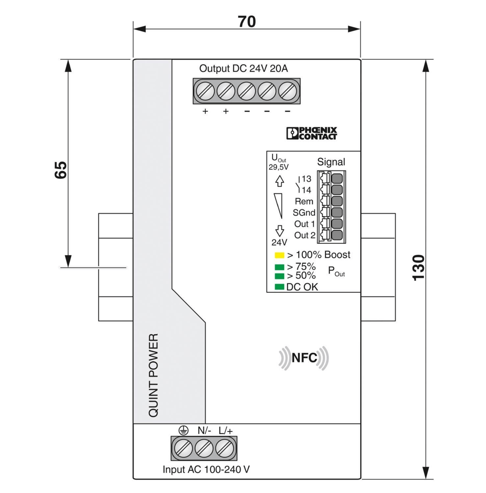 Phoenix Contact 2904602 QUINT4-PS/1AC/24DC/20 - Güç Kaynağı | 1 Faz 24 V DC / 20 A | SFB Teknolojili | NFC Arabirimli