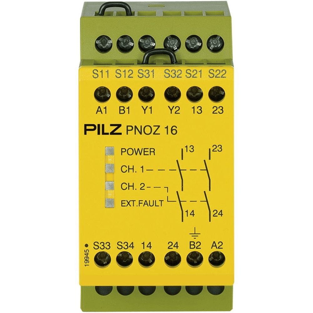 Pilz 774066 PNOZ 16 230VAC/24VDC Emniyet Rölesi – 2 N/O, E-STOP & &Basınca duyarlı paspas izleme