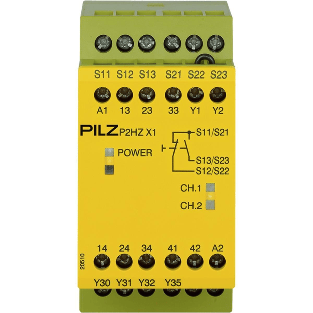 Pilz 774434 P2HZ X1 110VAC Emniyet Rölesi – 3 N/O, 1 N/C, 2 SC, Çift El Kontrol