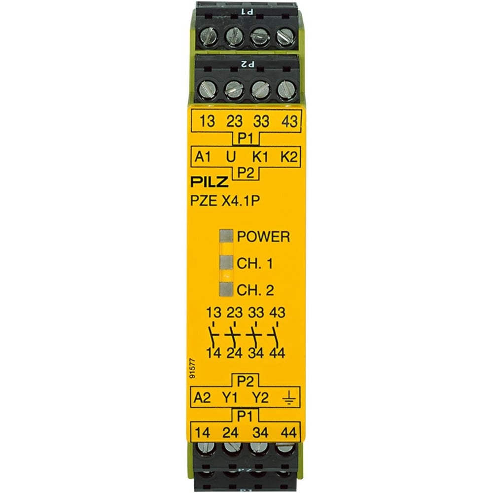 Pilz 777588 PZE X4.1P 24–240VAC/DC Kontak Genişletme Bloğu – Emniyet Rölesi Modülü, 4 N/O