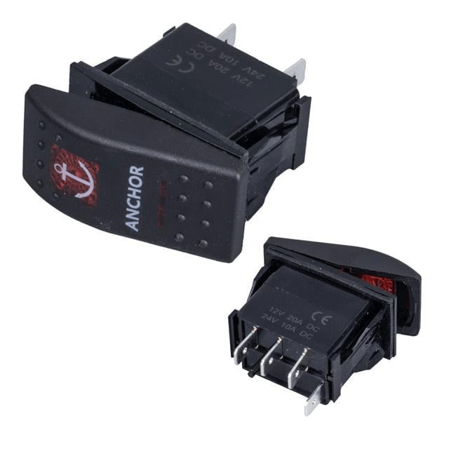 PowerMaster ﻿Çapa Irgatı Sembollü Yaylı Işıksız 3 Pinli On-Off 12-24V Marin Switch