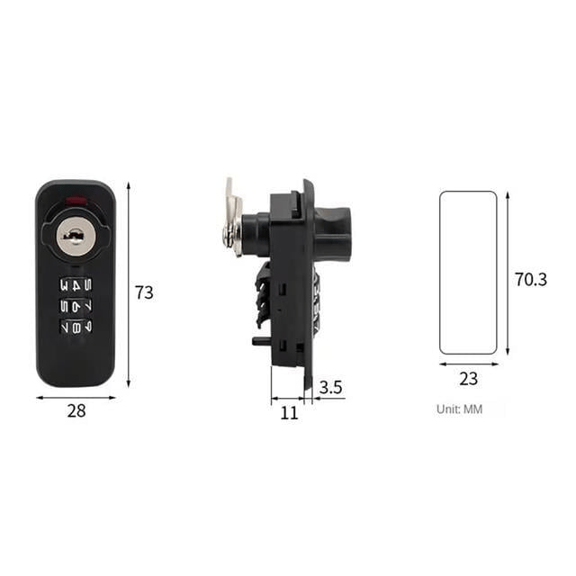 PowerMaster PM-26726 3 Haneli Şifreli Ve Anahtarlı Mekanik Siyah Çekmece Dolap Kilidi (Sağ)