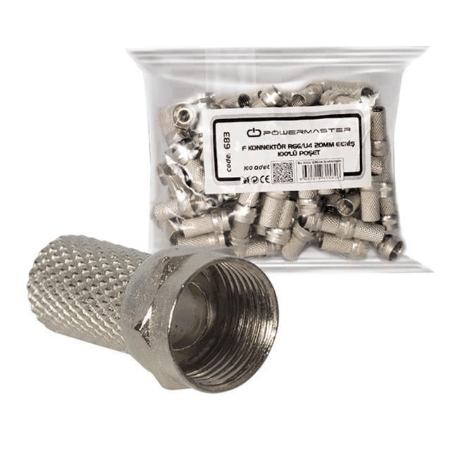 PowerMaster PM-683 F Konnektör RG6/U4 Uydu Anten Kablo Uyumlu Çevirmeli Vidalı Tip (100'lü Paket)
