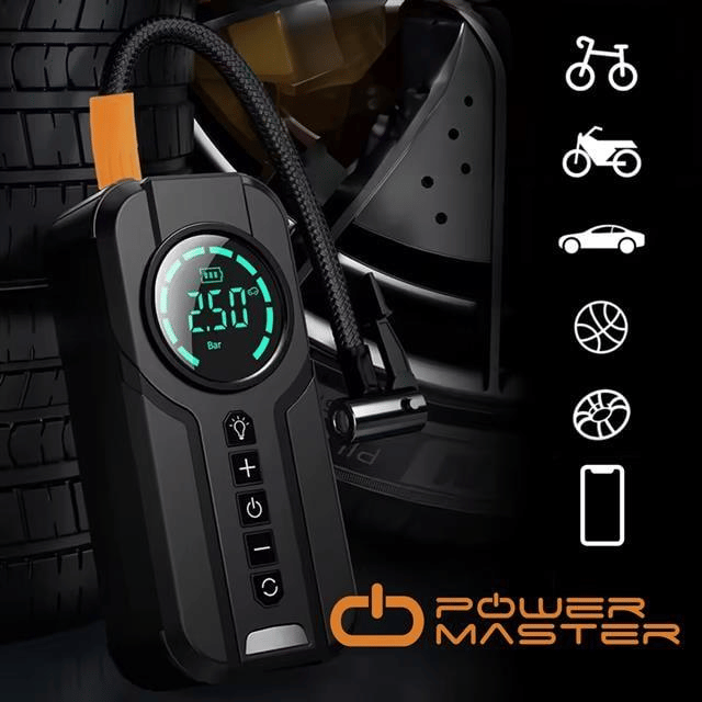 PowerMaster Powerbank Araç Akü Şarj Lastik Hava Kompresörü Şişirici Taşınabilir Dijital Kablosuz El Feneri