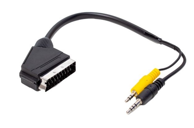 Powermaster 19691 Uydu Alıcısı Av Kablo 3.5mm Stereo Erkek-Scart Kablo 35 Cm Uzun-Kısa Jack Bir Arada