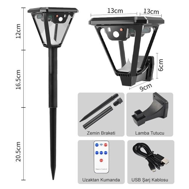 Powermaster HS-V83 Solar Panelli 3 Modlu Kumandalı Hareket Sensörlü 100 SMD Ledli Şarjlı Duvar ve Bahçe Lambası