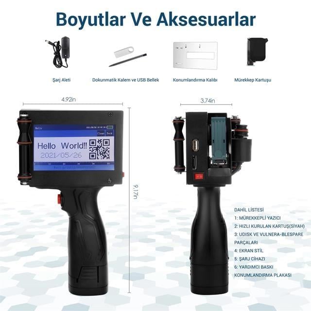 Powermaster PM-10878 4.3 Dokunmatik Ekranlı Şarjlı Endüstriyel El Tipi Portatif Mürekkep Yazıcı