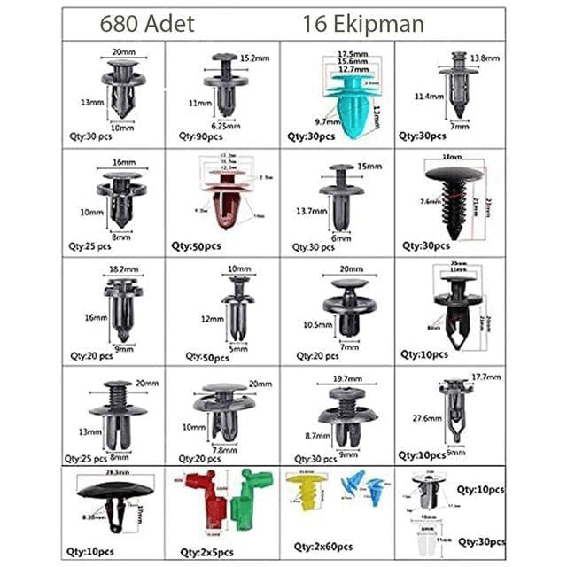 Powermaster PM-26823 Oto Tampon Tutucu Klipsi Plastik Bağlantı Ekipmanları 696lı Set