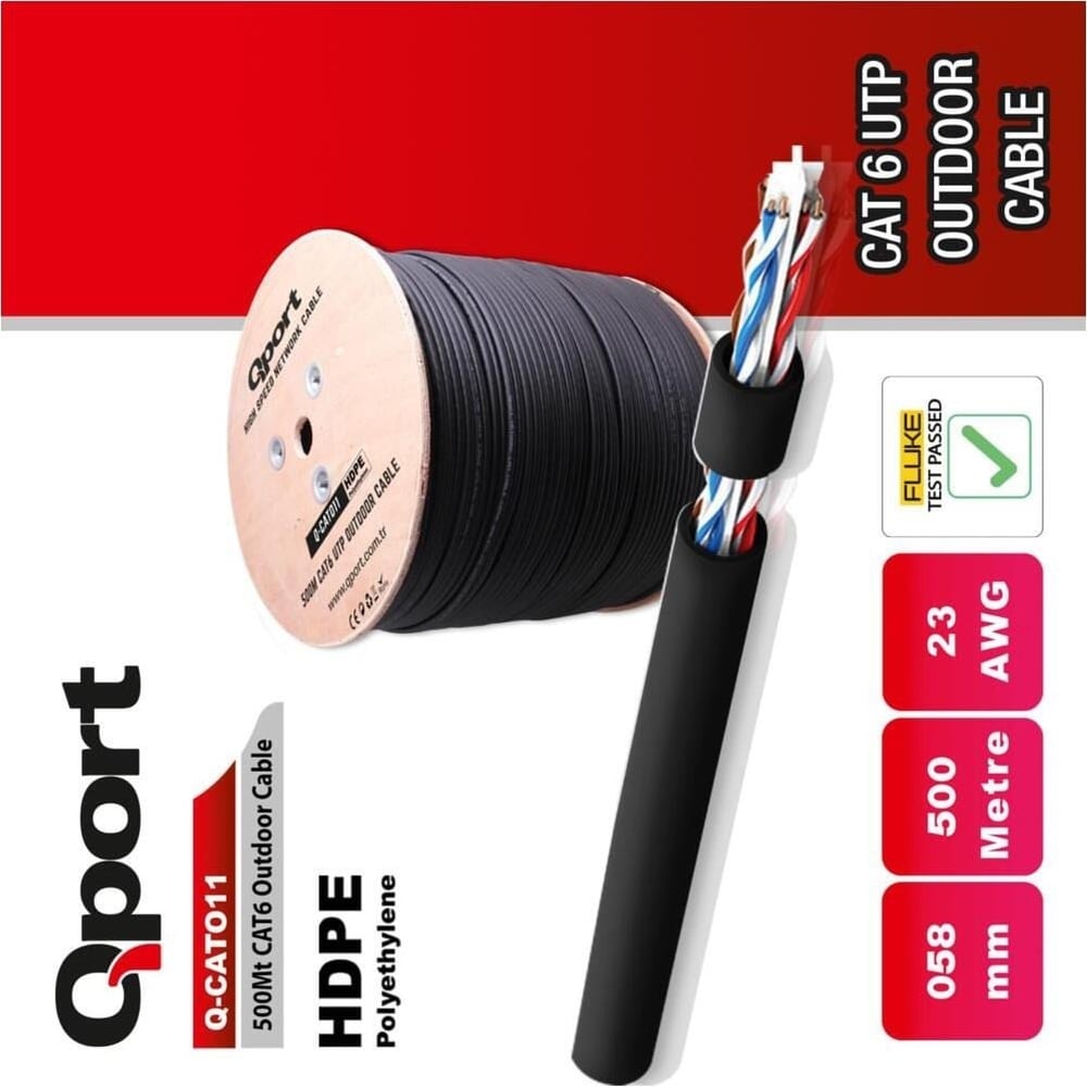 Qport Q-CATO11 CAT6 UTP 500m Outdoor Siyah Network Kablosu