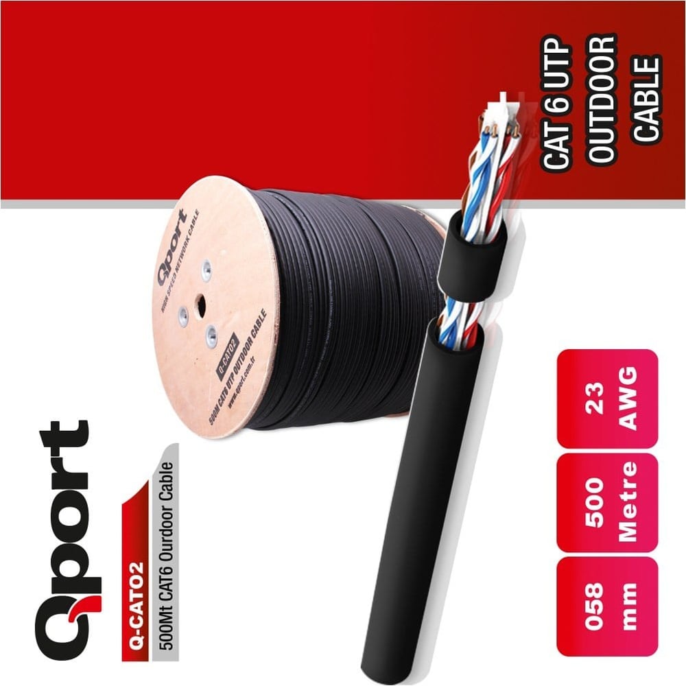 Qport Q-CATO2 CAT6 UTP 500m Outdoor Siyah Network Kablosu