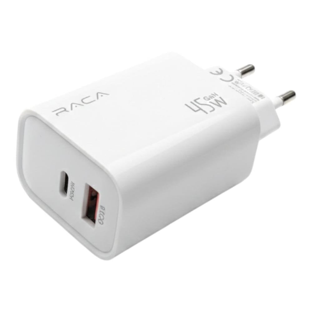 Raca U201 GaN 45 Watt (Type-C PD + USB QC) Yüksek Detaylı Hızlı Şarj Adaptörü - Beyaz