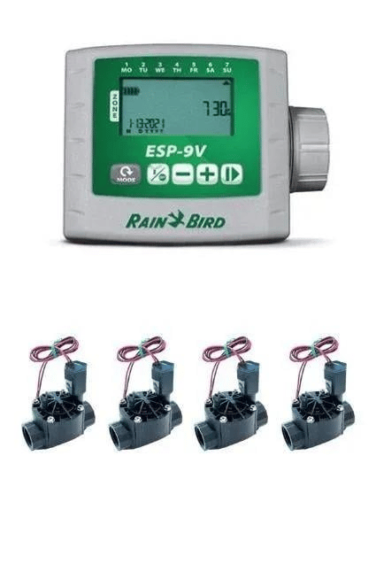 Rain Bird ESP‑9V Pilli Kontrol Ünitesi ve Solenoid Vana Seti – 4 İstasyon / 4 Vana