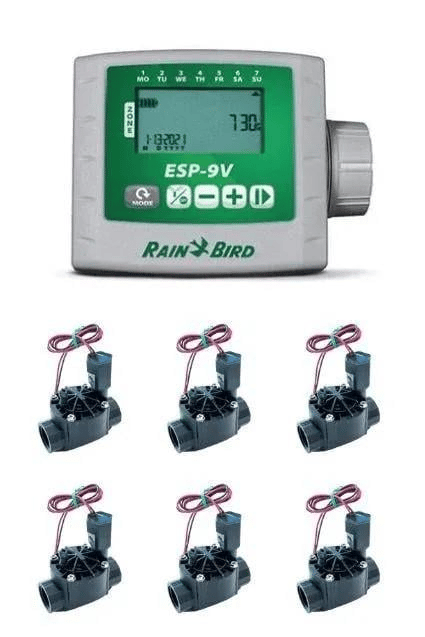 Rain Bird ESP‑9V Pilli Kontrol Ünitesi ve Solenoid Vana Seti – 6 İstasyon / 6 Vana