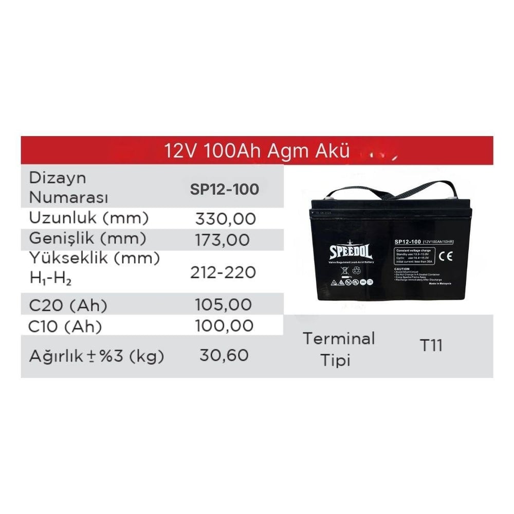 SPEEDOL SP-12-100 12V 100AH/10HR
