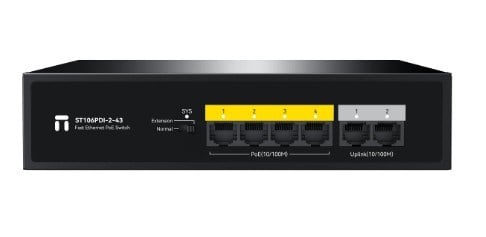 Stonet ST106PDI-2-43 6*10/100M ports: 4 PoE ports+2 uplink ports 43W