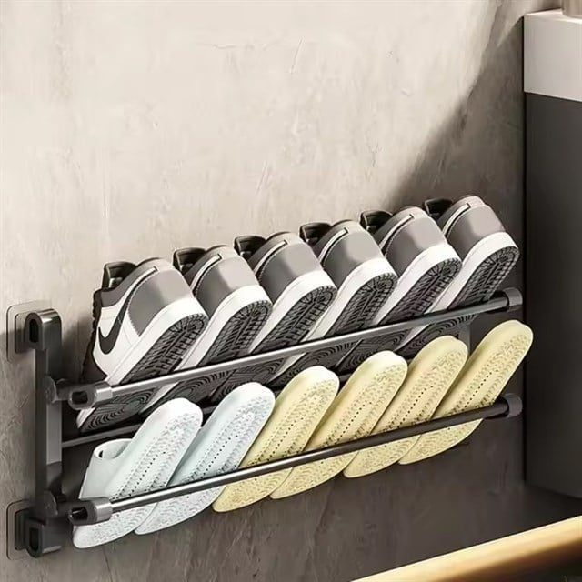 Sunup SN-30748 Siyah Duvara Monte 65 Cm Çok Amaçlı Pratik Terlik Ayakkabı Ve Havlu Düzenleyici