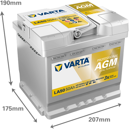 VARTA Dynamic AGM 12V 50Ah 540 CCA – Start-Stop ve xEV Uyumlu Akü