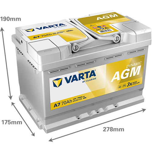 VARTA Dynamic AGM 12V 70Ah 760 CCA – Start-Stop ve xEV Uyumlu Akü