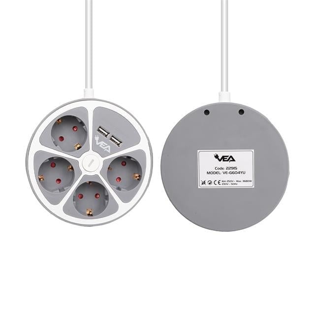Vea VE-G604YU 4lü 2 USB’li Anahtarlı 1.5 Metre Grup Priz
