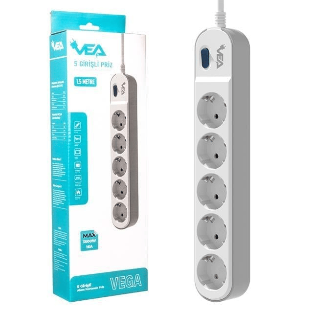 Vea VE-VEGA105 A Class 5li Anahtarlı 1.5 Metre Akım Korumalı Priz