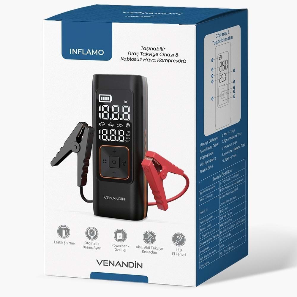 Venandin ACFLM-001 İnflamo Kablosuz Akü Takviye & Kompresör