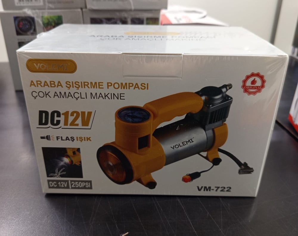 Volemi VM-722 Çok Amaçlı Araç Lastik Şişirme Pompası Hava Kompresörü 12V 250 PSI Çakmaklık Girişli