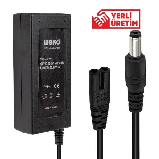 Weko 12.6 Volt - 3 Amper 5.5x2.5 Uçlu Yerli Üretim Li-ion Batarya Şarj Adaptörü (Out:12v3a)