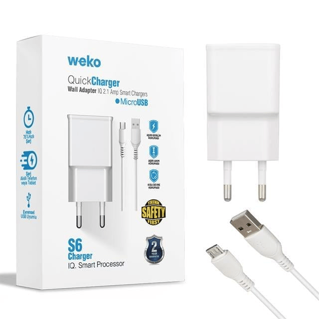 Weko WK-21434 2.1 Amper Telefon Şarj Adaptörü + Micro USB Kablo
