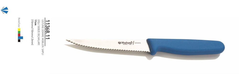 Dişli Sebze Bıçağı 11 cm Hulusi Bıçak Üstüne Dökme Moblen Saplı 15mm X 110mm X 1.5mm 11368.11