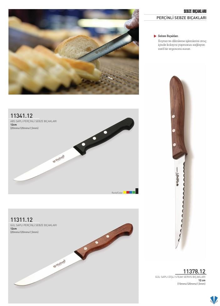 Dişli Steak Servis Bıçağı 12 cm Hulusi Bıçak Perçinli Gül Saplı 15mm X 120mm X 1,5mm 11378.12