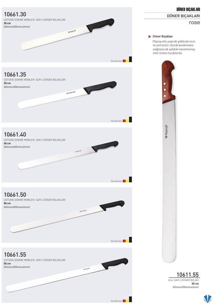 Döner Bıçağı 35 cm Üstüne Dökme Moblen Saplı Hulusi Bıçak 40mm X 350mm X 2mm 10661.35