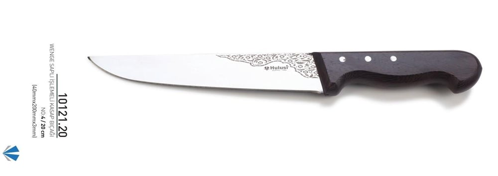 Wenge Saplı İşlemeli Kasap Bıçağı 20 cm No.4 Hulusi Bıçak 40mm X 200mm X 3mm 10121.20