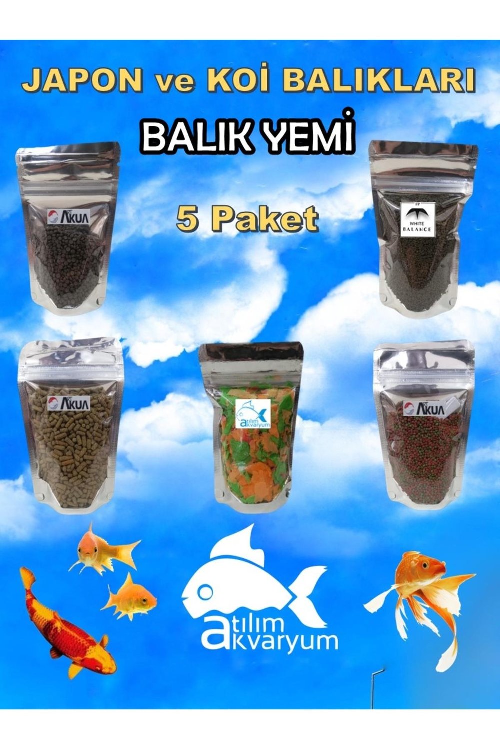 Japon Balıkları İçin Balık Yemi 5 Paket Japon Balığı Yemi
