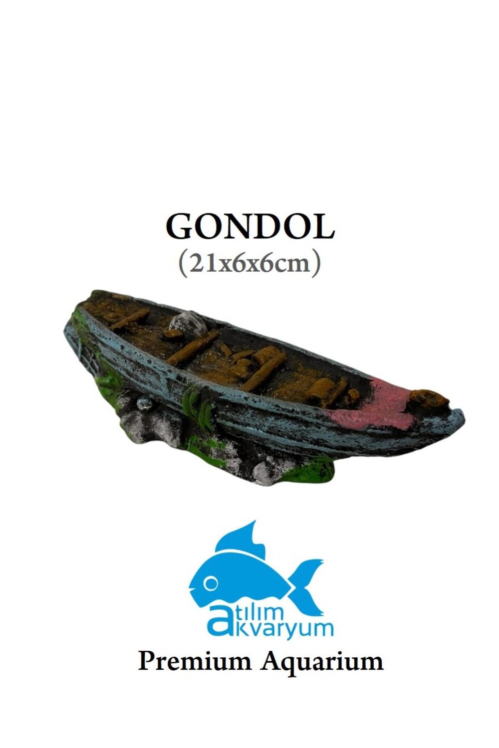 Mavi Gondol Gemi Akvaryum Dekoru 21x6x6cm