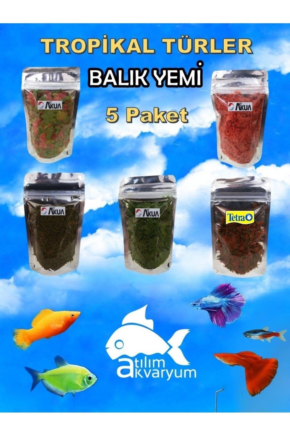 Tropikal Türler İçin Balık Yemi 5 Paket Lepistes Tetra vb. Balık Yemi