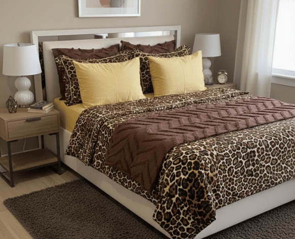 fırfırlı sarı leopar desen nevresim takımı 