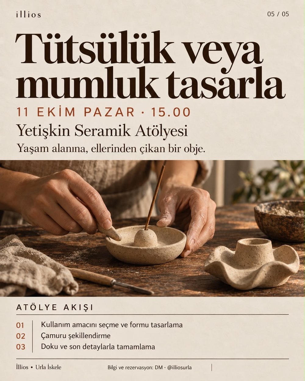 Yetişkin Seramik Atölyesi - Tütsülük veya mumluk tasarla 