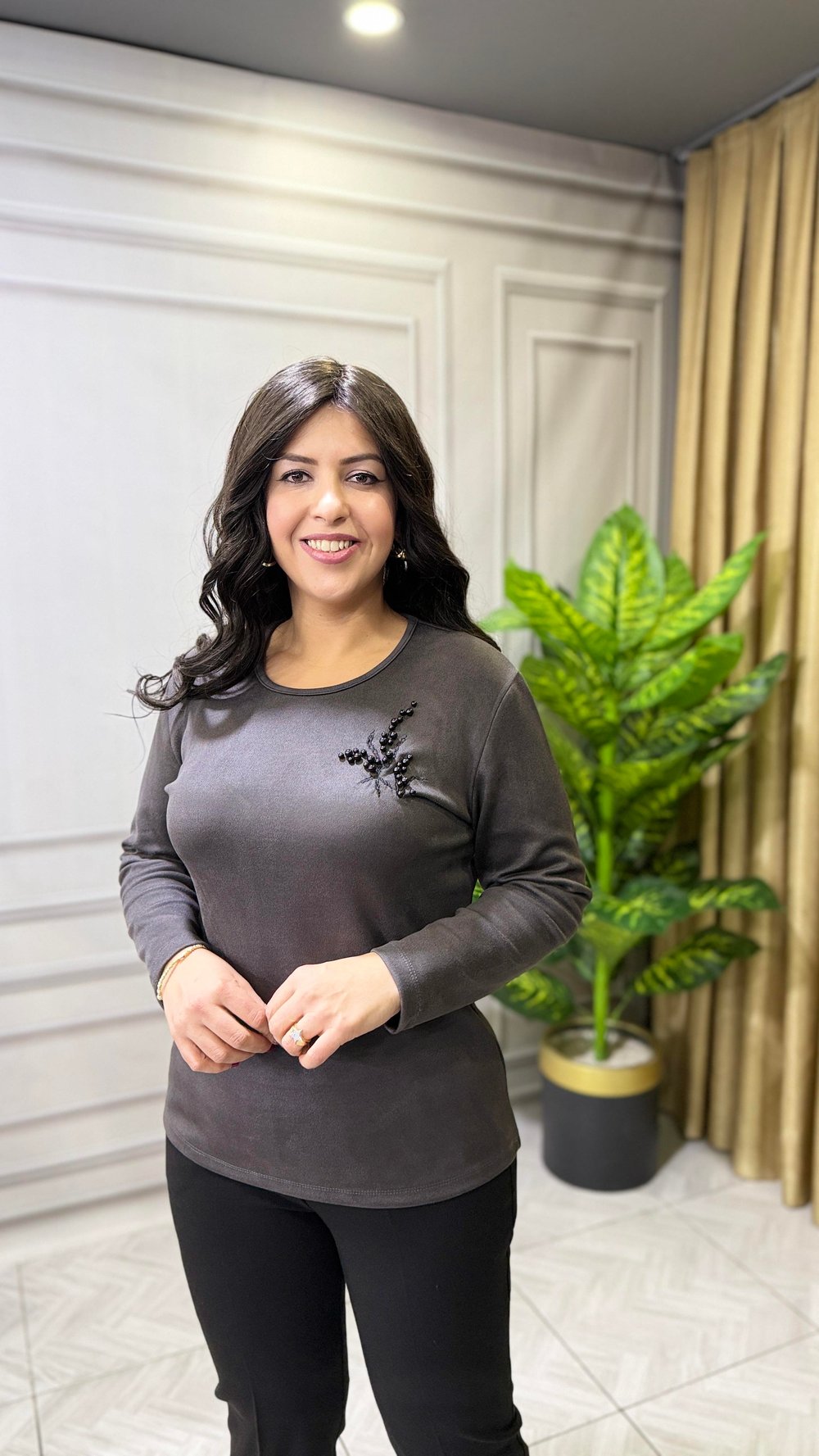 COMFORT CHICH KADİFE BLUZ FÜME