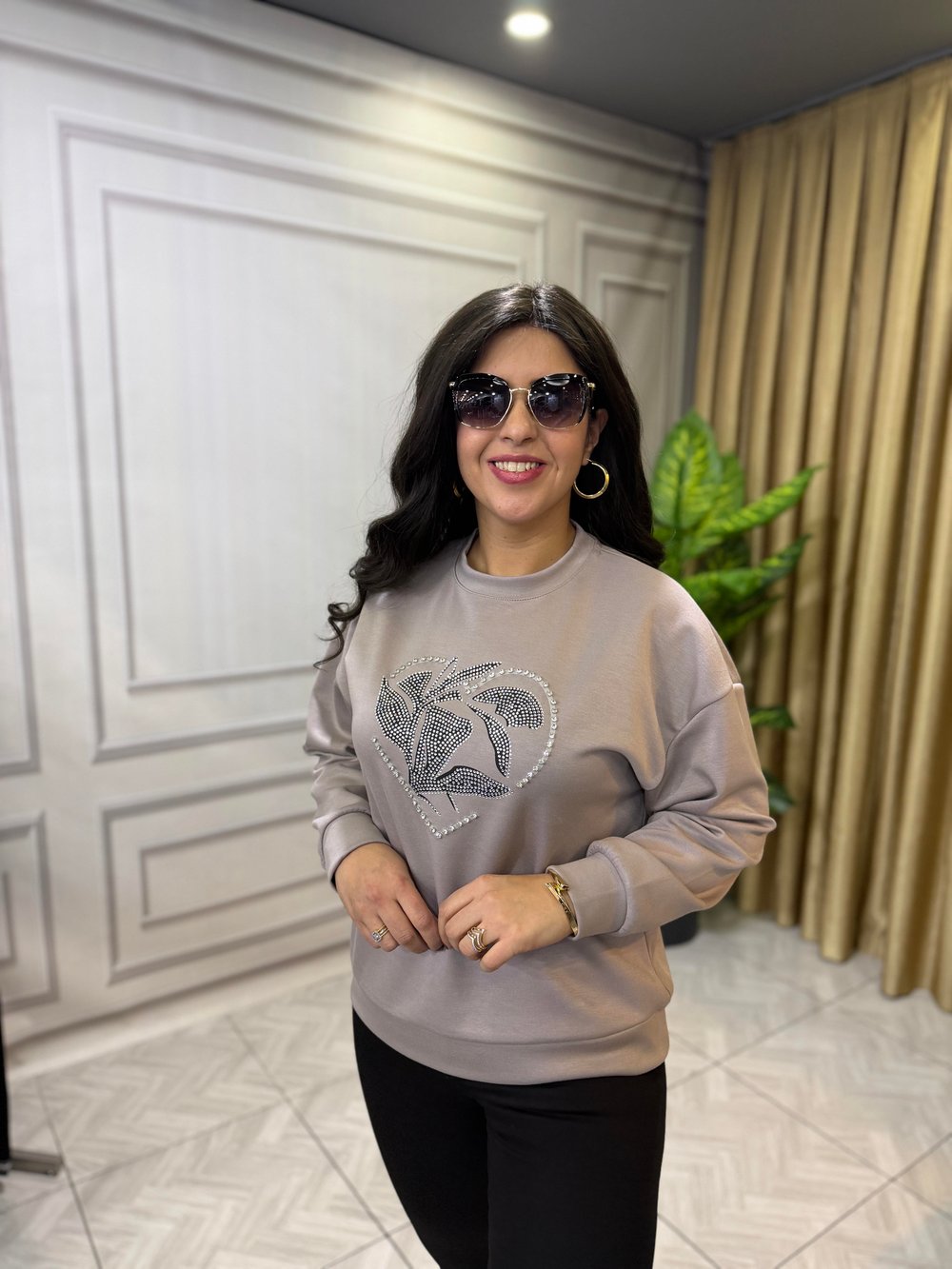 CRYSTAL HEART TAŞ DETAYLI SWEATSHIRT GRİ