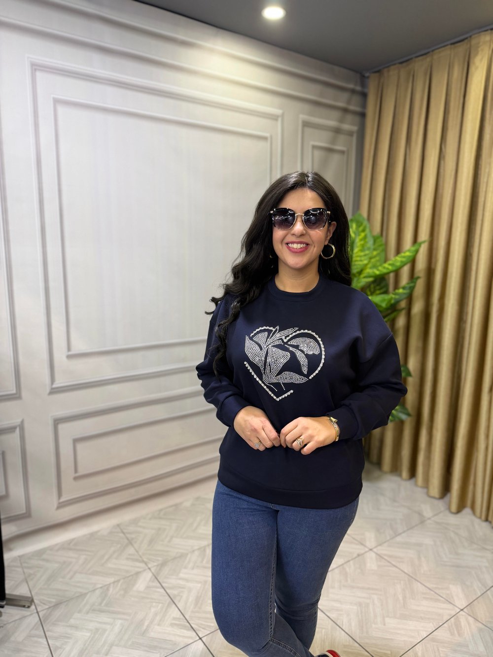 CRYSTAL HEART TAŞ DETAYLI SWEATSHIRT LACİVERT