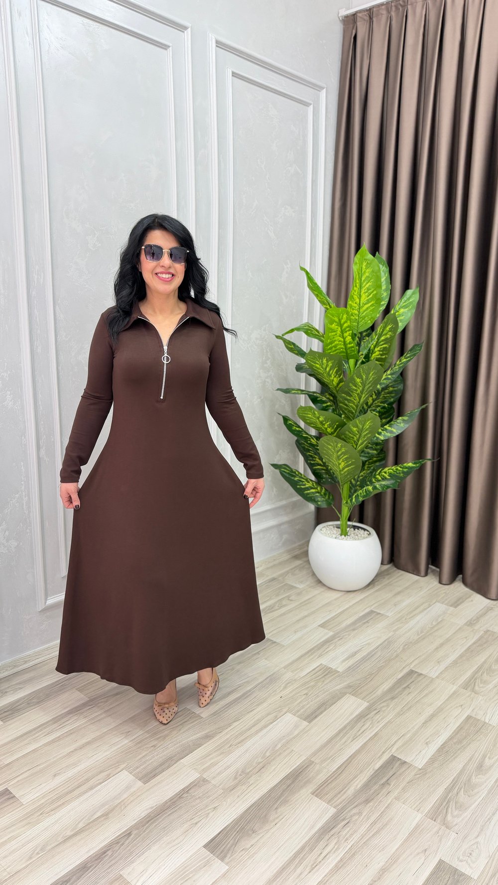 ELEGANCE FORM ELBİSE KAHVERENGİ